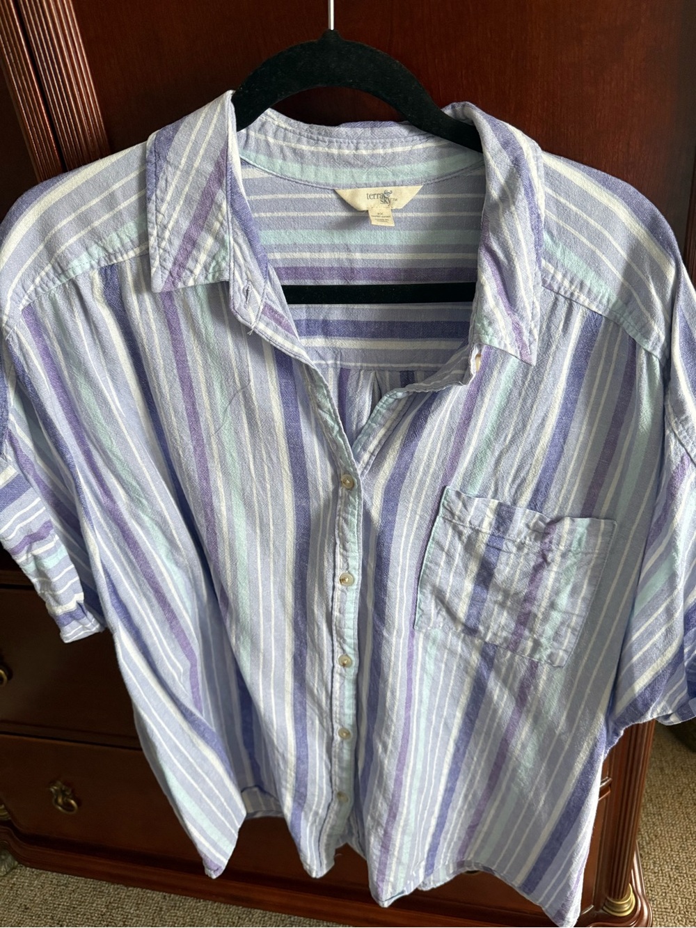 Terra & Sky Lavender and Light Blue Striped Short Sleeve Button-Down